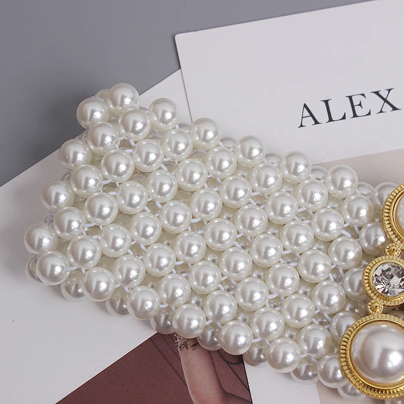 Pearl Embellished Elastic Waist Chain Belt for Women