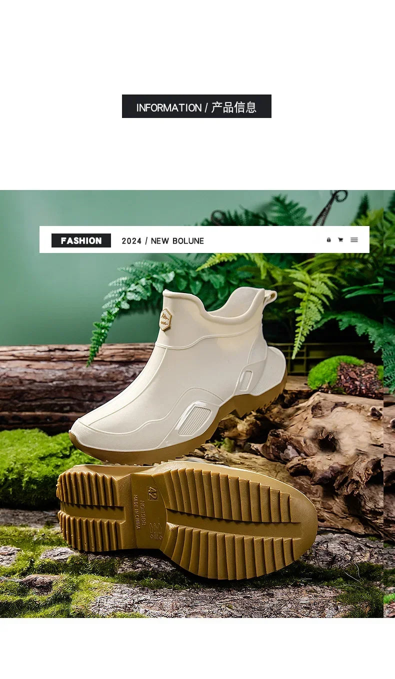 Round Toe Waterproof Ankle Rain Boots
