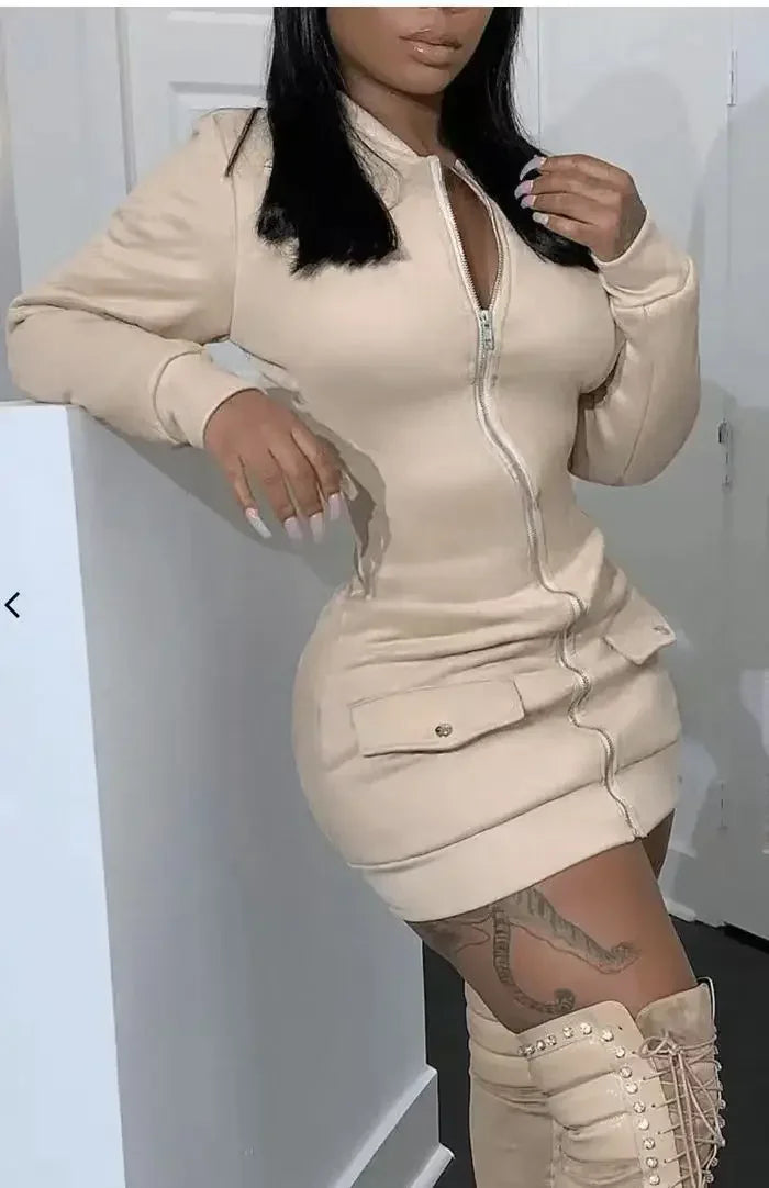 Elegant Long Sleeve Knee-Length Satin Dress for Women