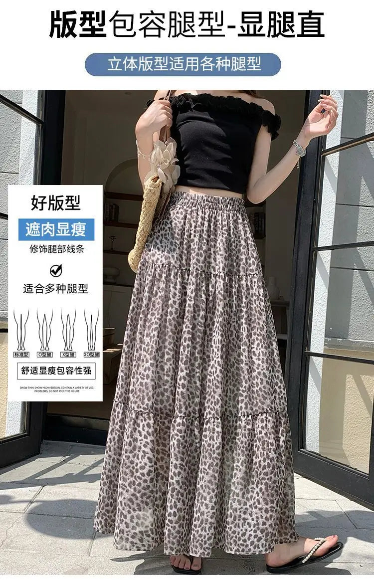 Vintage Leopard Print Tiered Maxi Skirt For Women