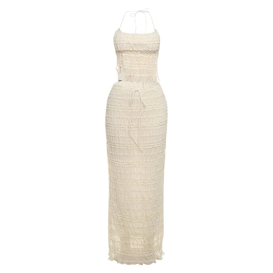 Elegant Backless Halter Two Piece Skirt Set for Women