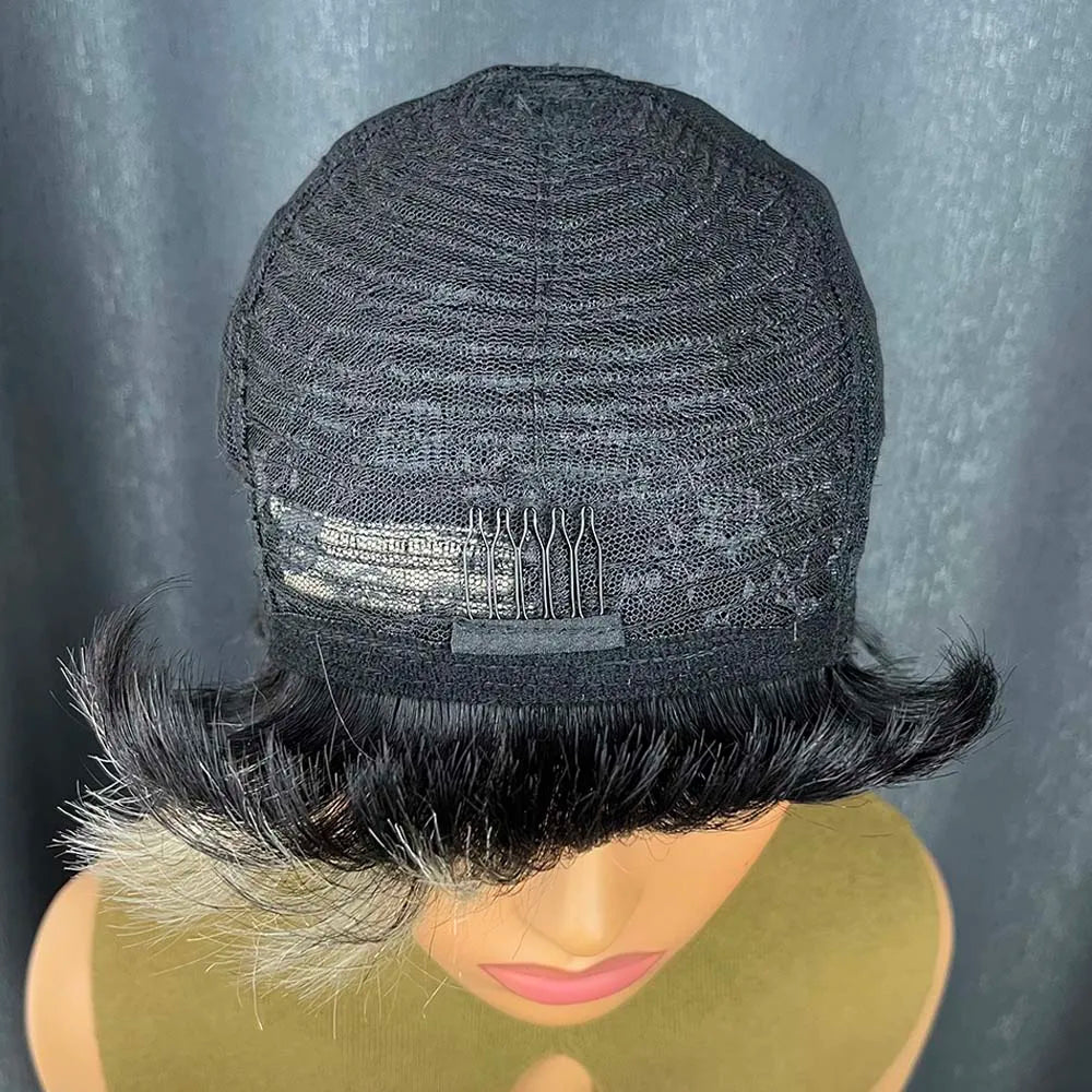 Short Pixie Remy Human Hair Wig With Bangs for Women