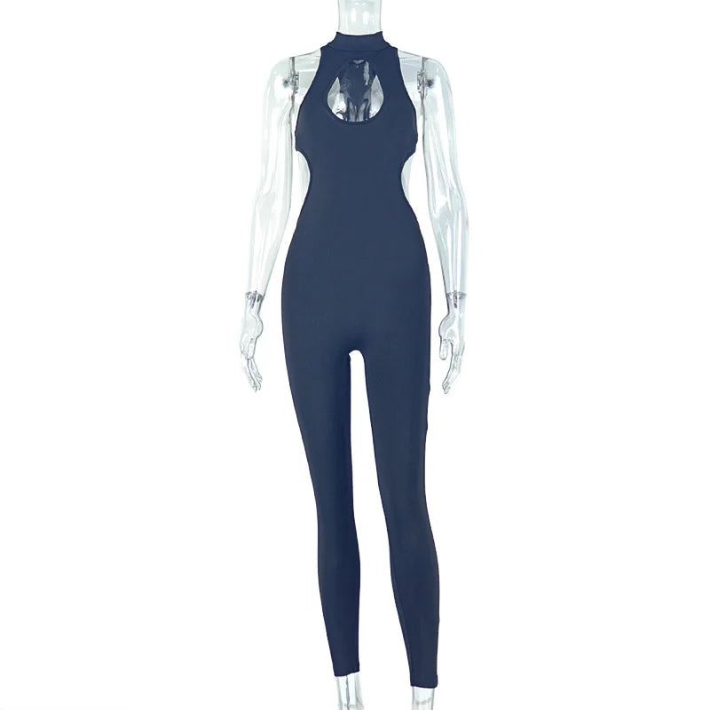 Sexy Open Back Black Sleeveless Jumpsuit for Women