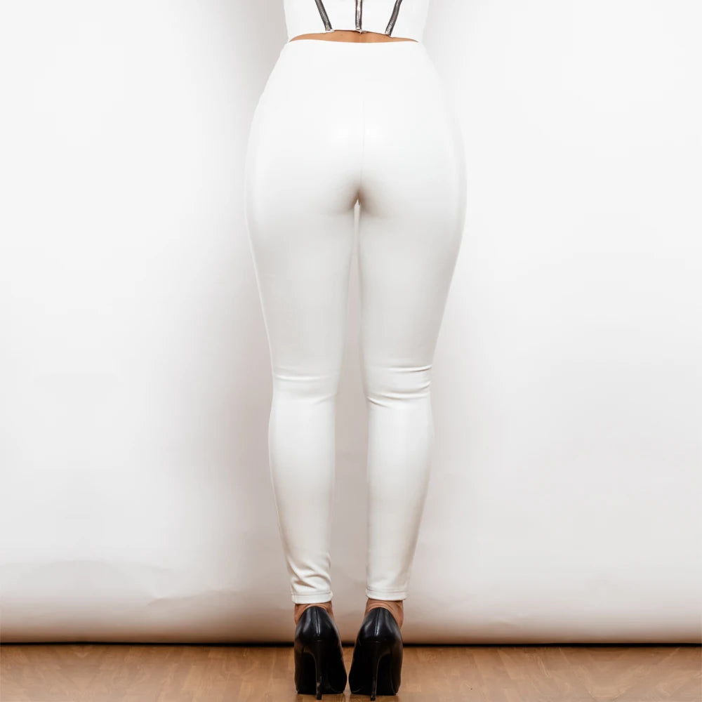 Slim Fit V Shape Faux Leather Ankle Leggings for Women
