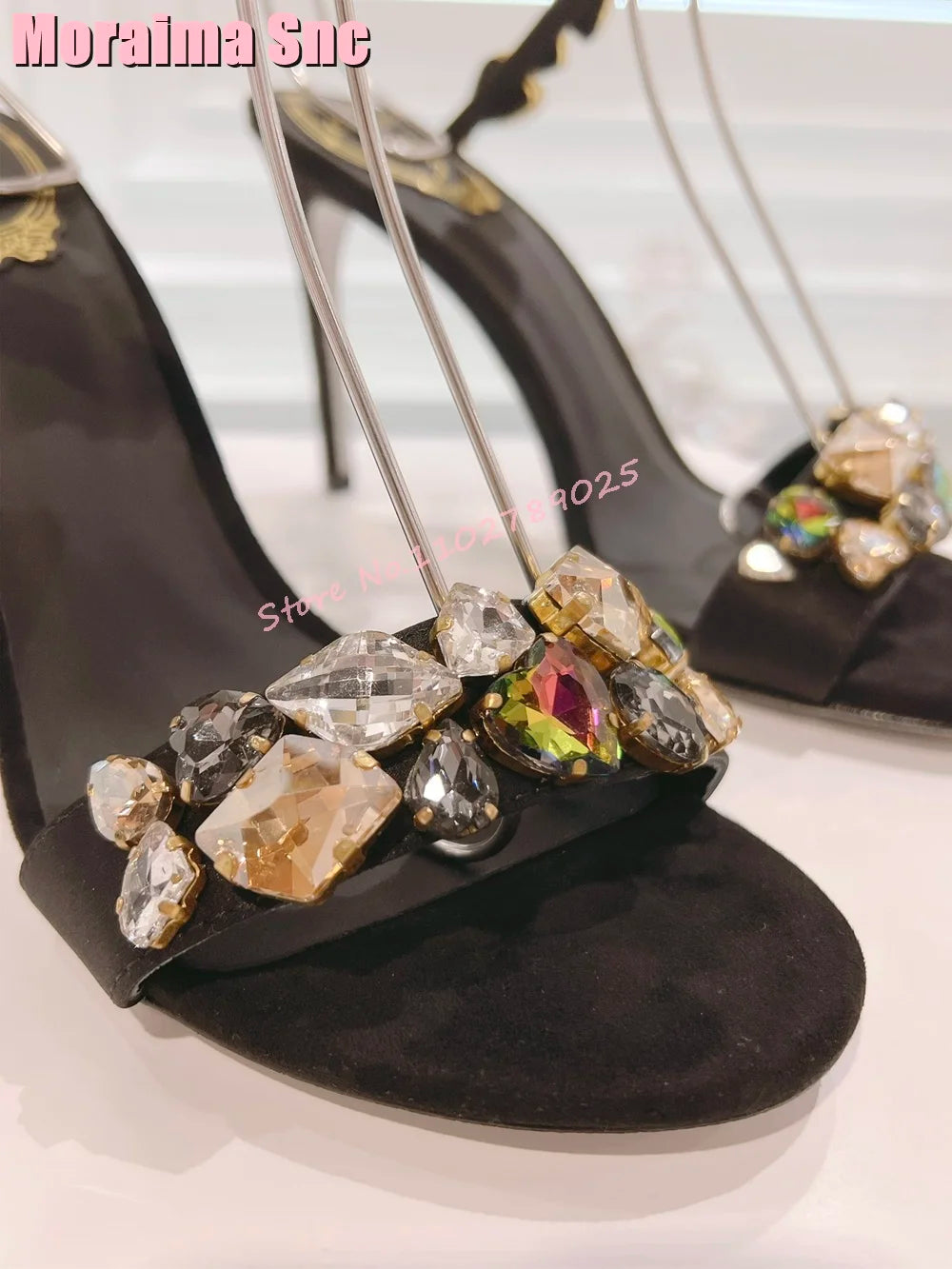 Elegant Crystal Embellished Stiletto Sandals For Women