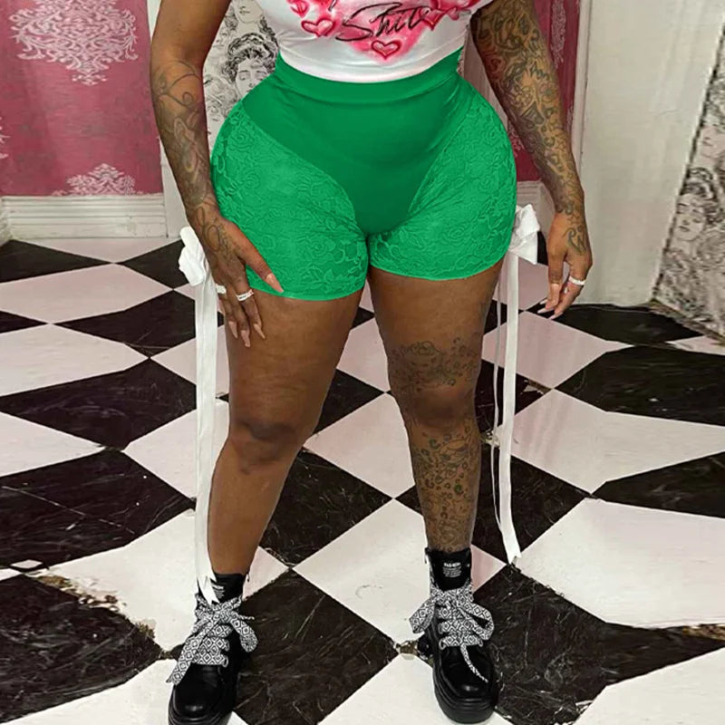 Lace Bow Bandage High Waist Shorts