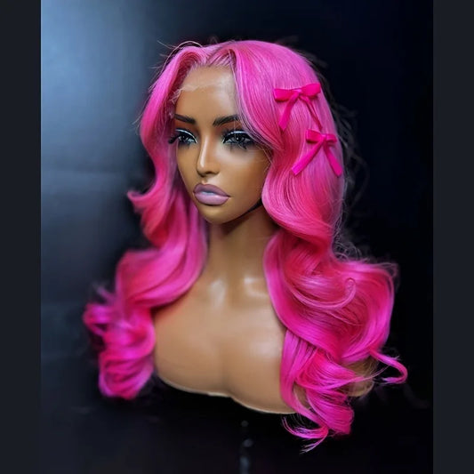 Hot Pink Pre Plucked Body Wave Lace Front Wig for Women