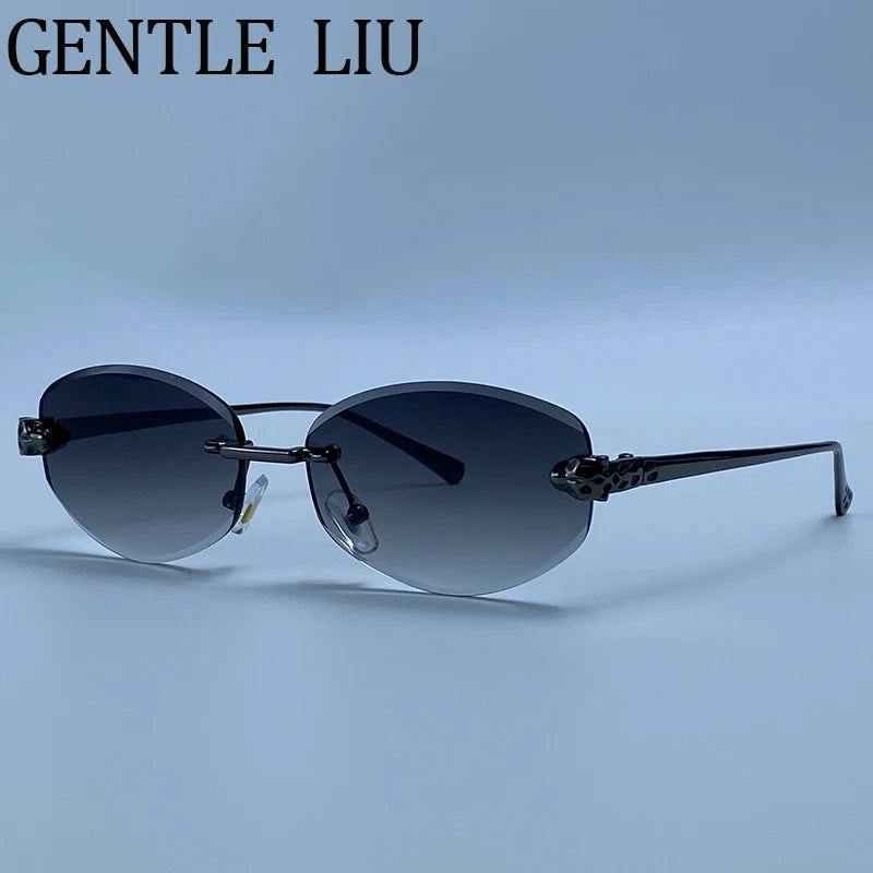 Gold Rimless Hexagon Sunglasses