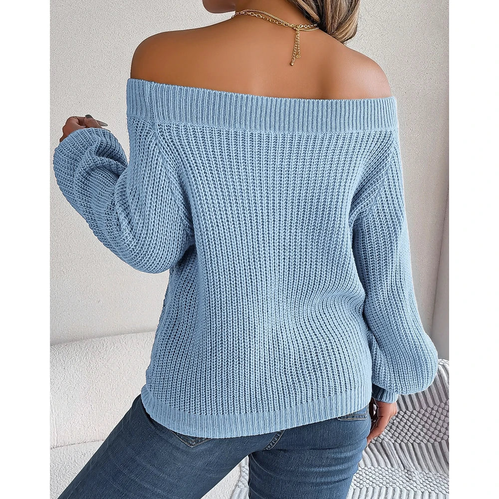 Women Off Shoulder Long Sleeve Knit Sweater Female Spring Casual Top y2k Clothes Streetwear