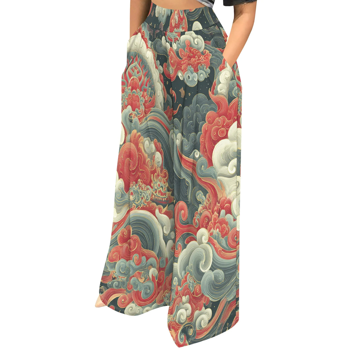 High Waist Zebra Print Wide Leg Palazzo Pants for Women