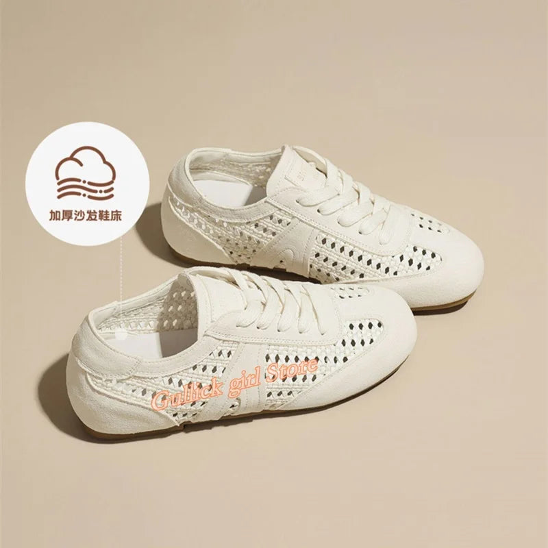 Breathable Openwork Knit Leather Training Shoes for Women