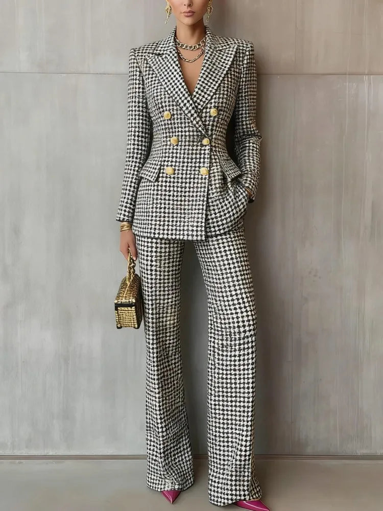 Slim Fit Long Sleeve Blazer and Pants Suit Set for Women