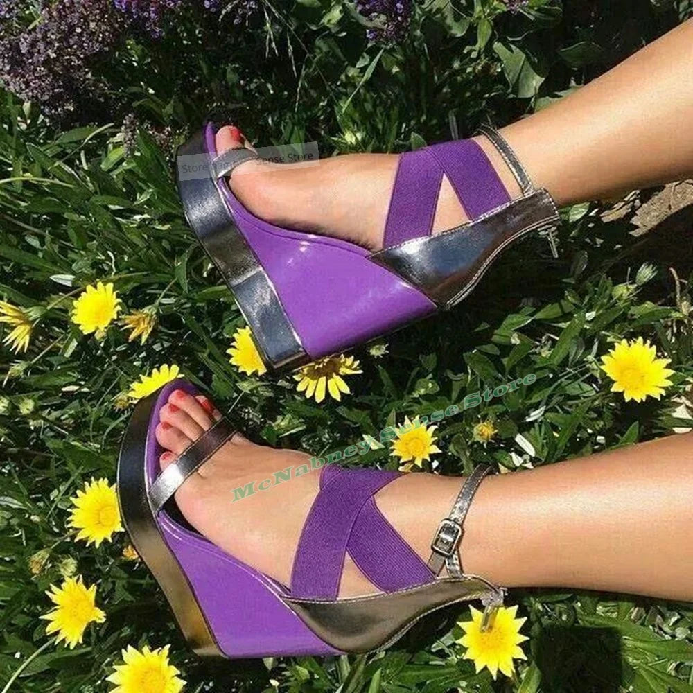 Colorful Open Toe Buckle Wedge Platform Sandals for Women