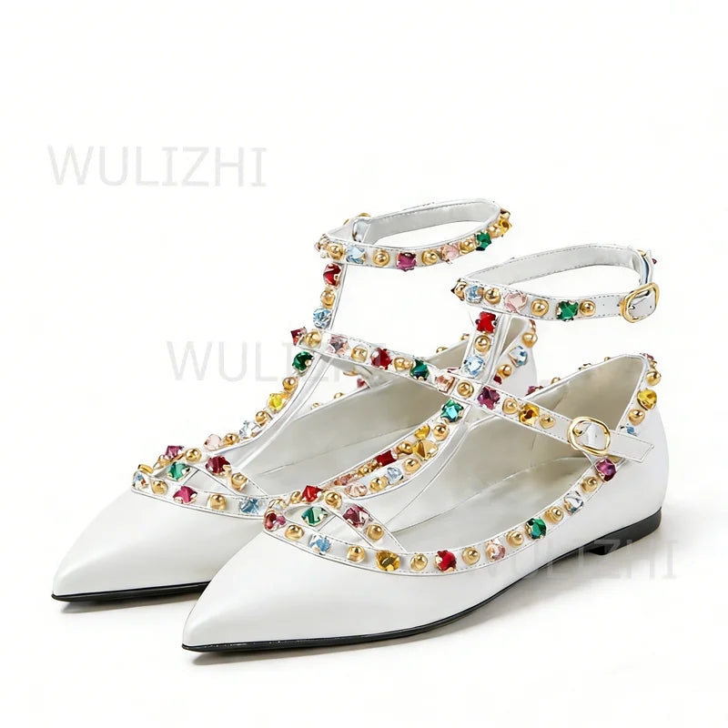 Vibrant Gemstone Rivet Openwork Sandals