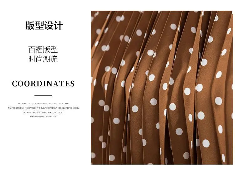 Polka Dot Pleated High Waisted Midi Dress for Women