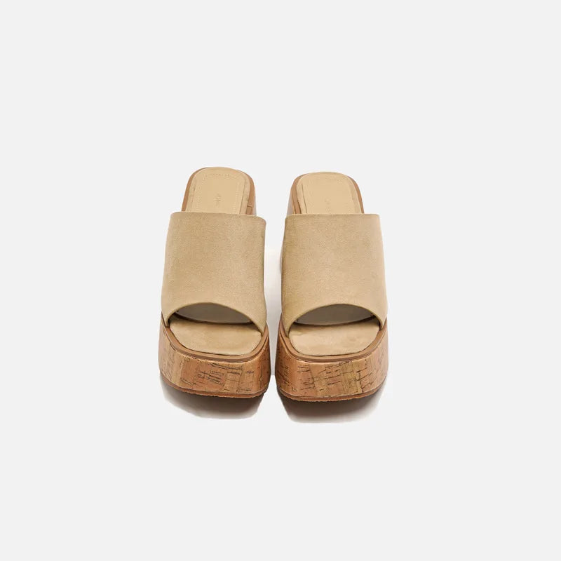Platform Wood Grain Sandals with Wedge Heels Open Toe for Women