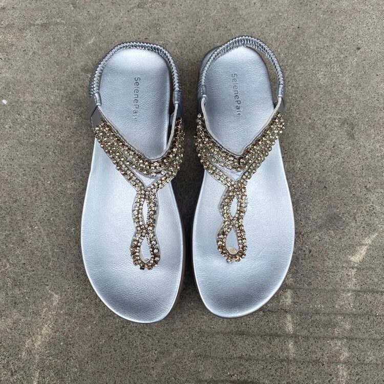 Comfortable Rhinestone Open Toe Flat Sandals for Women