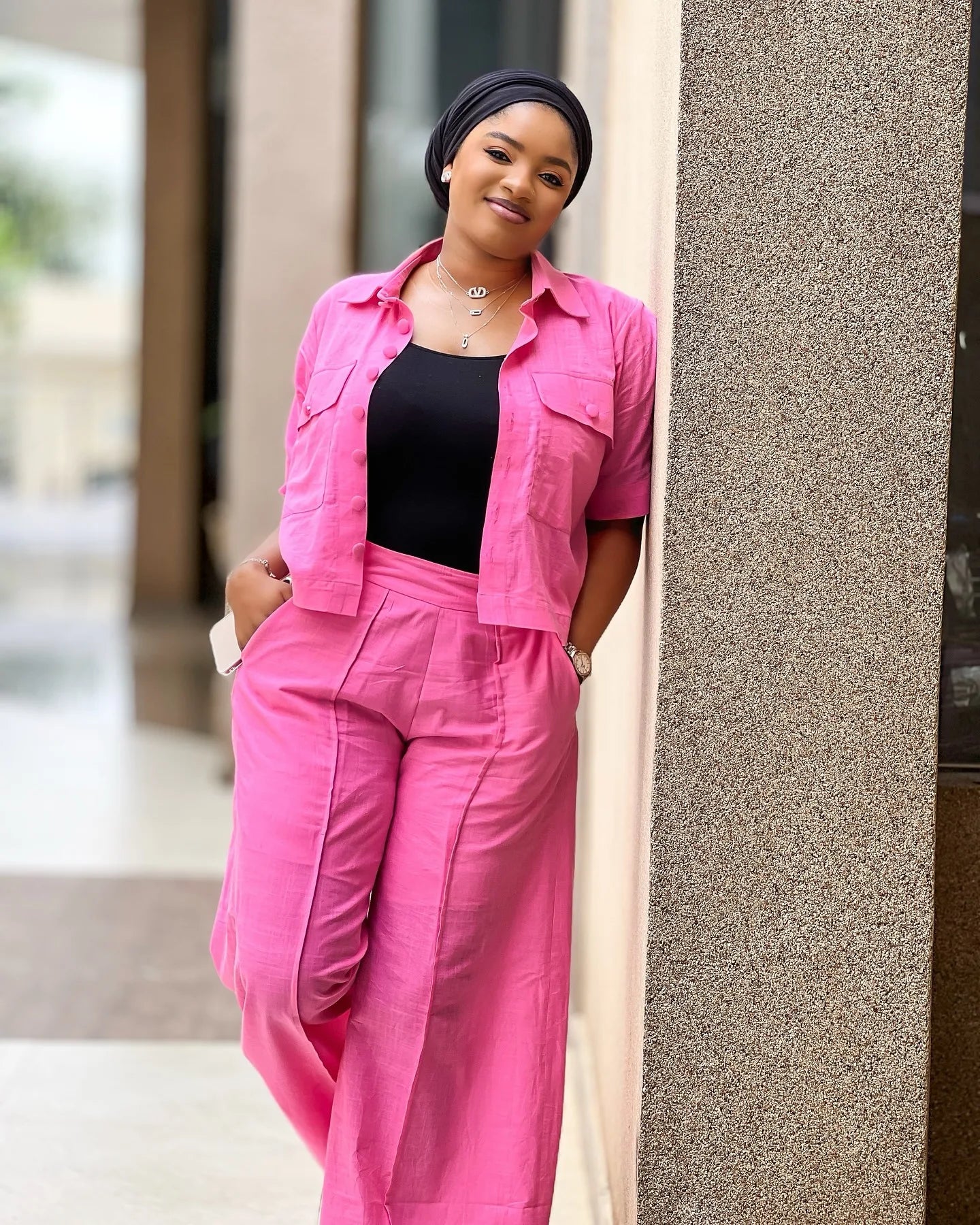 Two Pieces Women Pant Sets Solid Matching Sets Pocket Button Short Sleeve Top Empire Waist Wide Leg Pants Loose Fit 2025 Summer