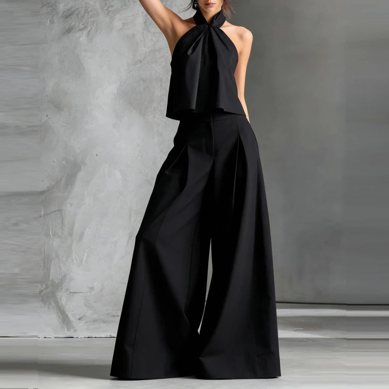 Sleeveless Halter Top And Wide Leg Pants Set for Women