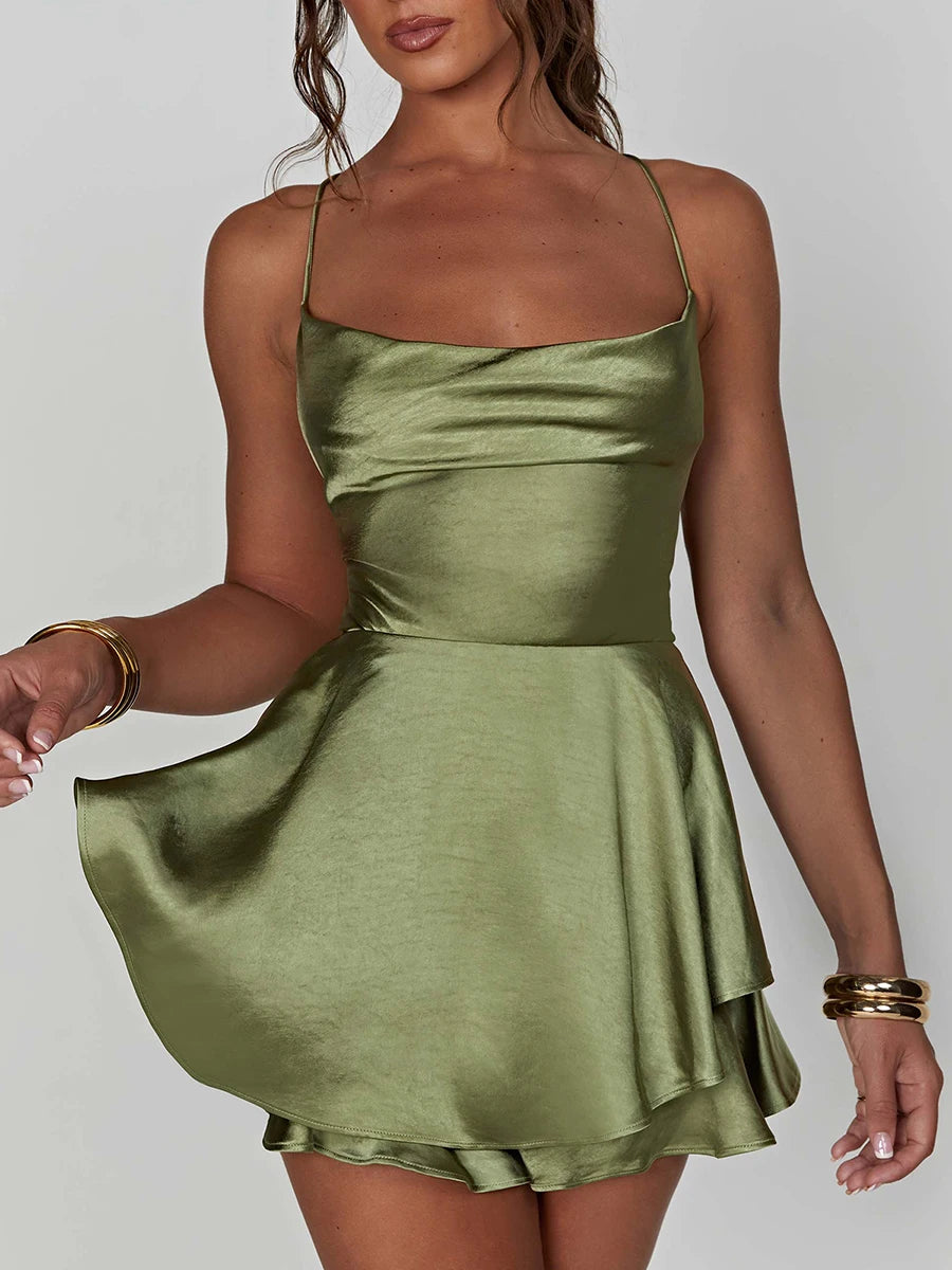 Satin Cowl Neck Jumpsuit With Open Back Detail for Women