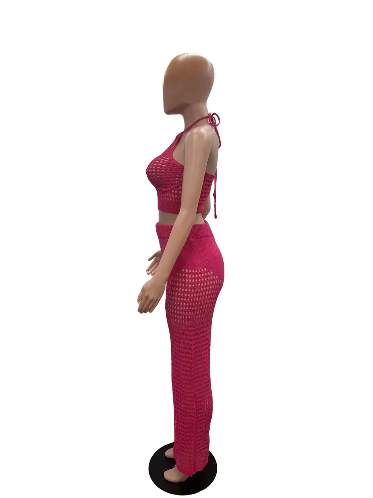 Sleeveless Pink Knit Two-Piece Trouser Set for Women