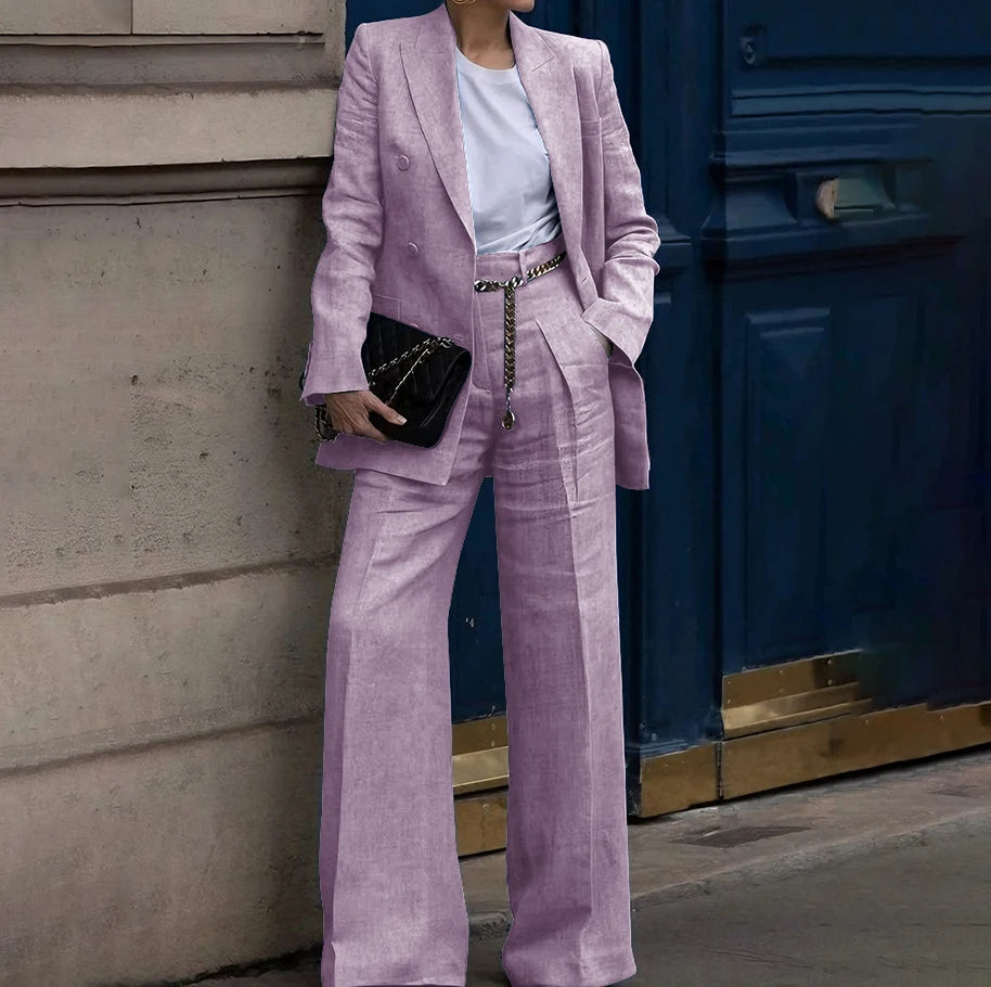 Double Breasted Classic Two Piece Suit Set for Women