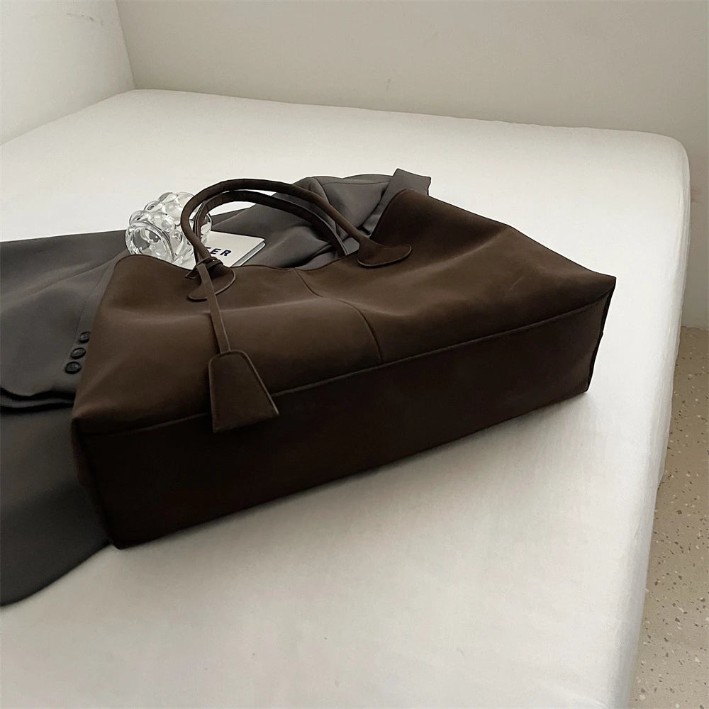 Luxurious Faux Suede Pure Color Retro Shoulder Tote Bag for Women