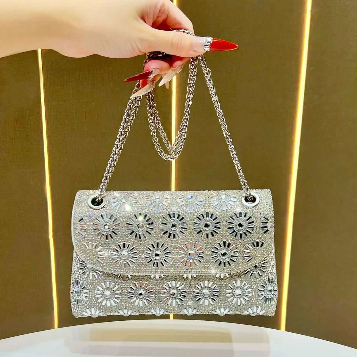 Full Rhinestone Square Shoulder Messenger Bag for Women