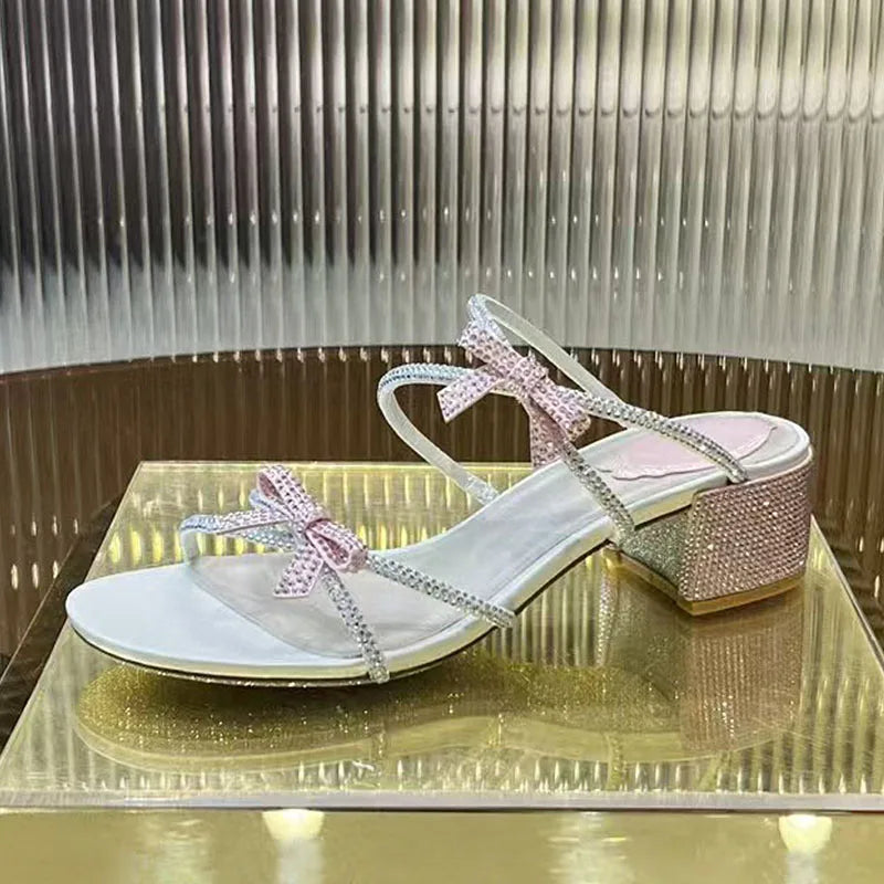 Crystal Rhinestone Butterfly Knot High Heel Sandals for Women
