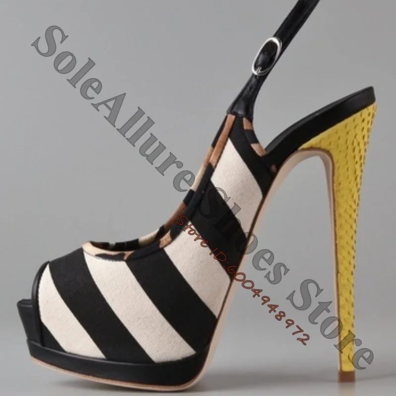 Retro Zebra Striped Slingback Platform Heels for Women