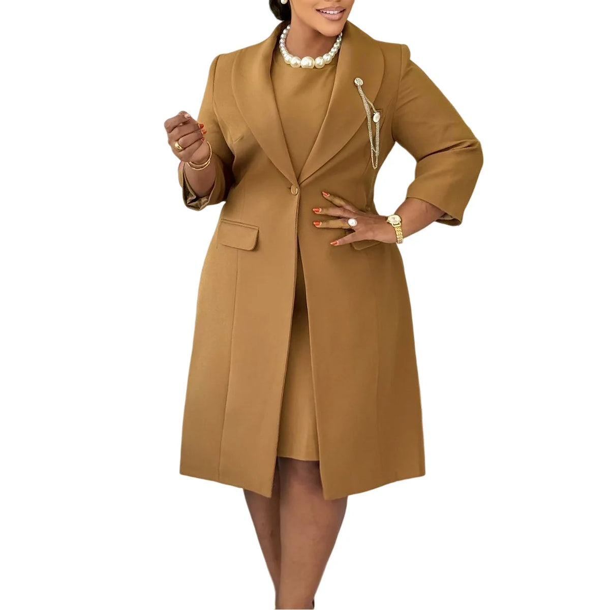 Slim Two-Piece Blazer Jacket and Mini Dress Set for Women
