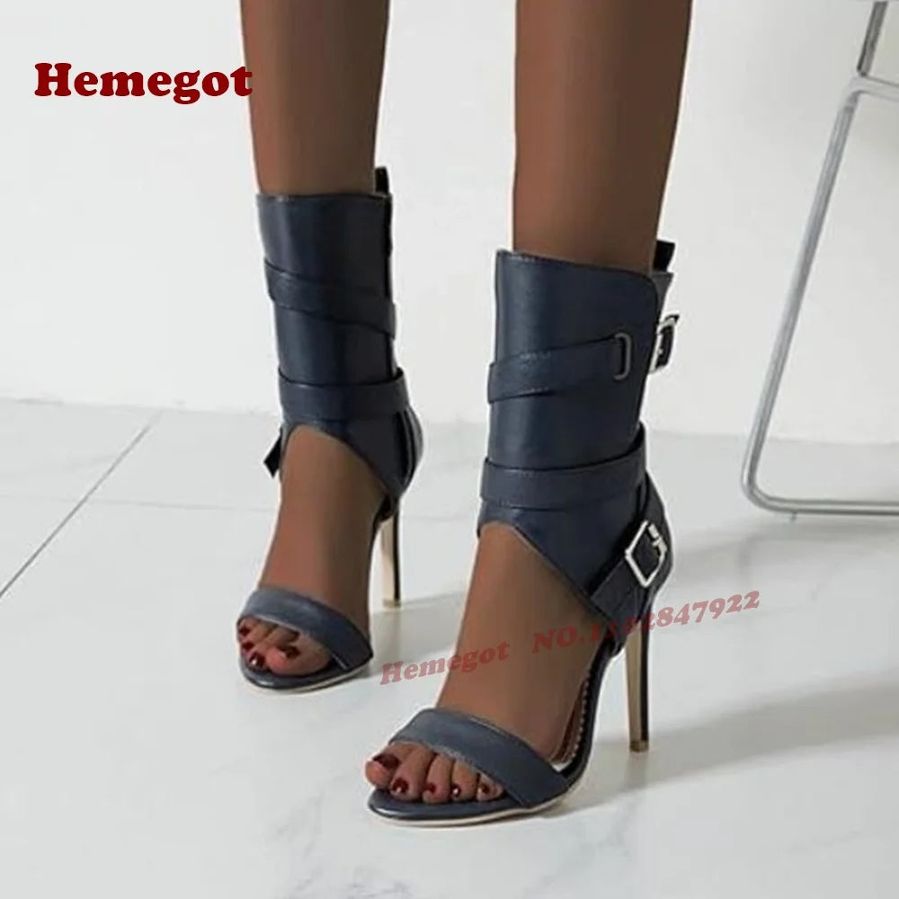 Glossy Buckled Open Toe Stiletto Sandals for Women