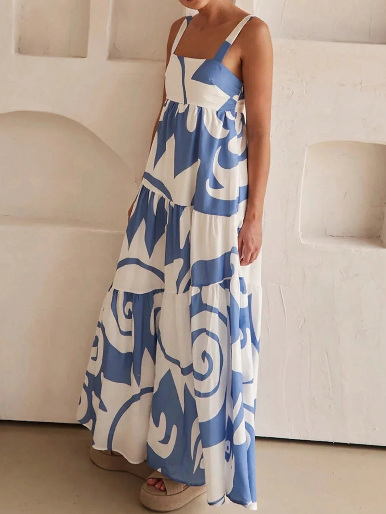 Ladies spring and summer casual holiday casual printed slip dress