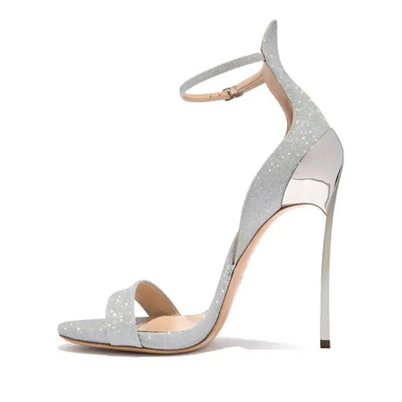 Sequin Open Toe Ankle Strap Stiletto Heels for Women