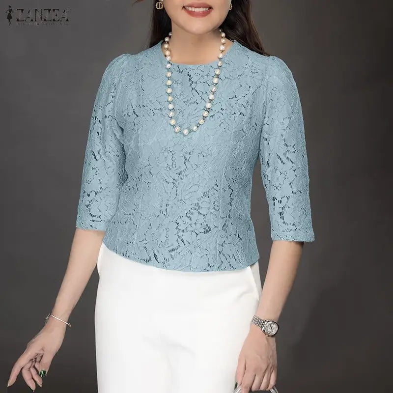 Lace Patchwork Three Quarter Sleeve Top