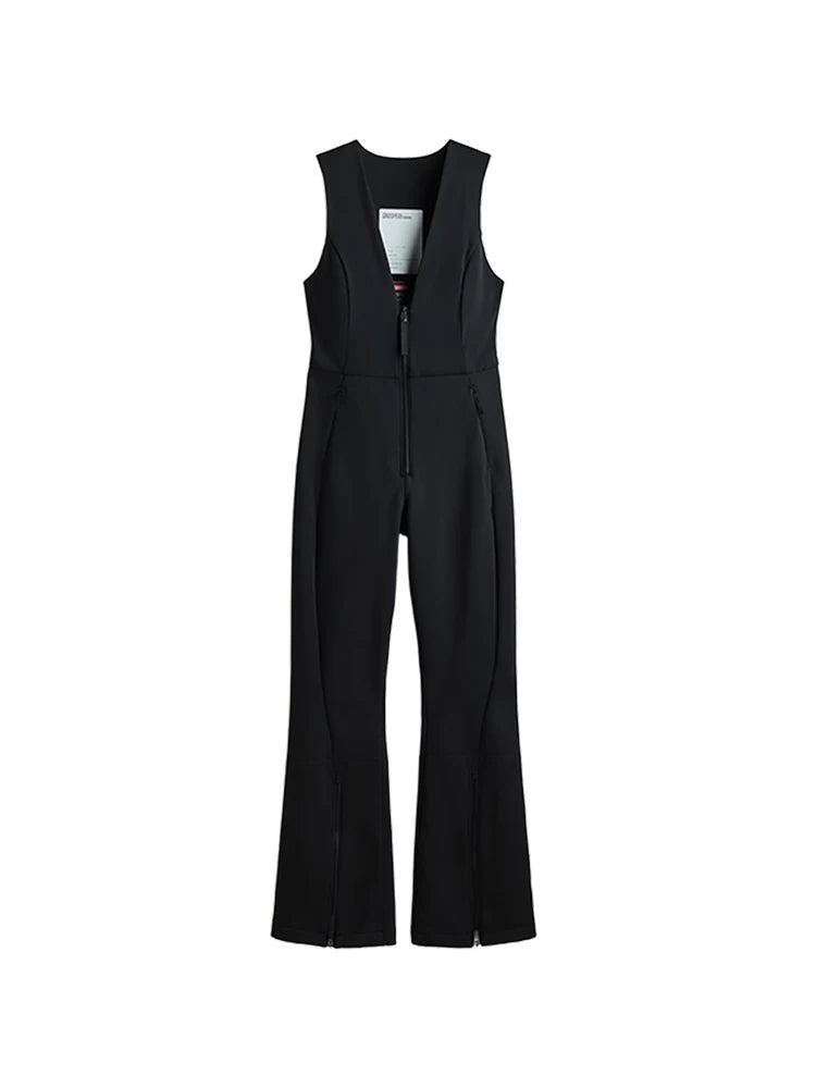 Sleeveless V Neck Ski Jumpsuit With Zippers for Women