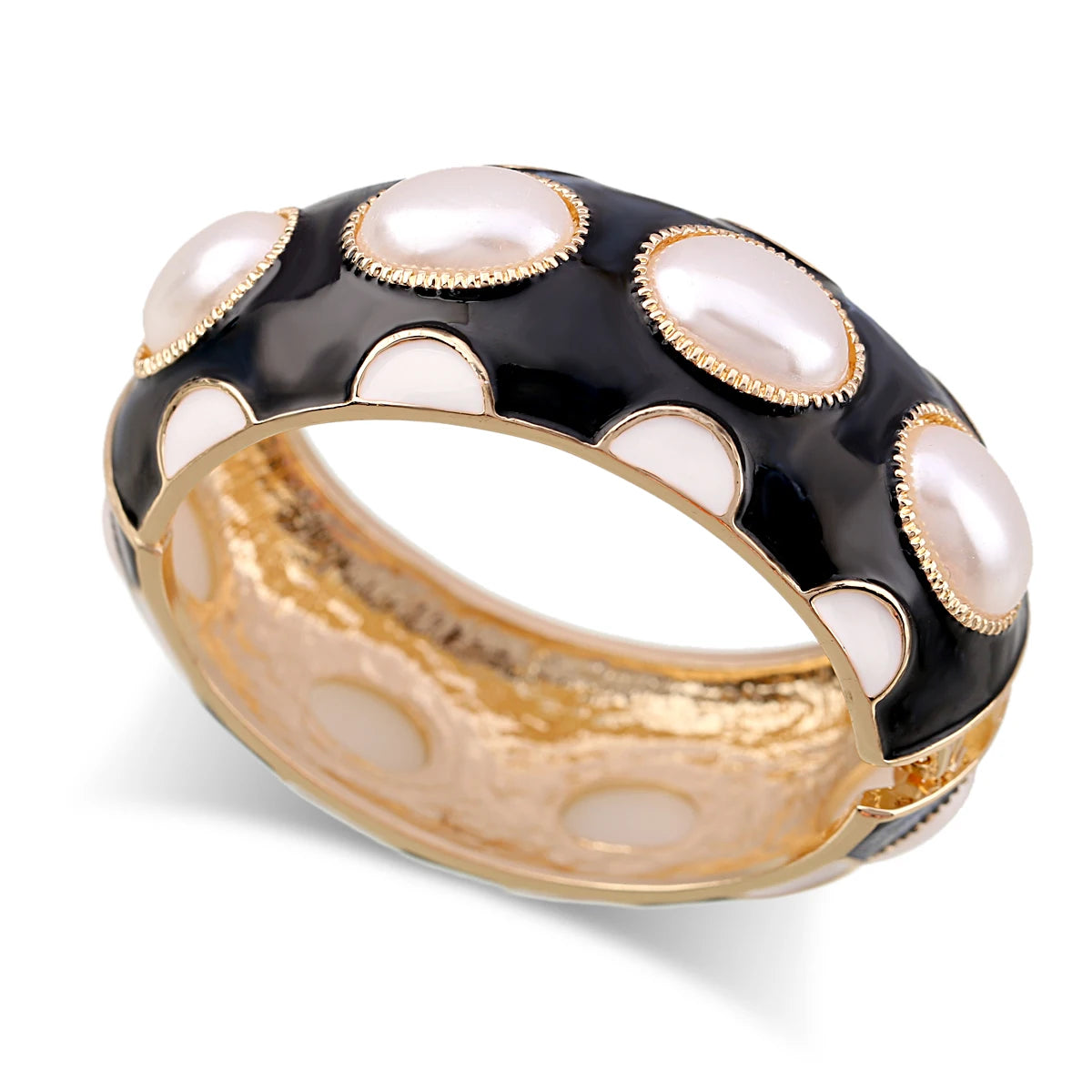 Colorful Enamel Oval Pearl Cuff Bracelet for Women
