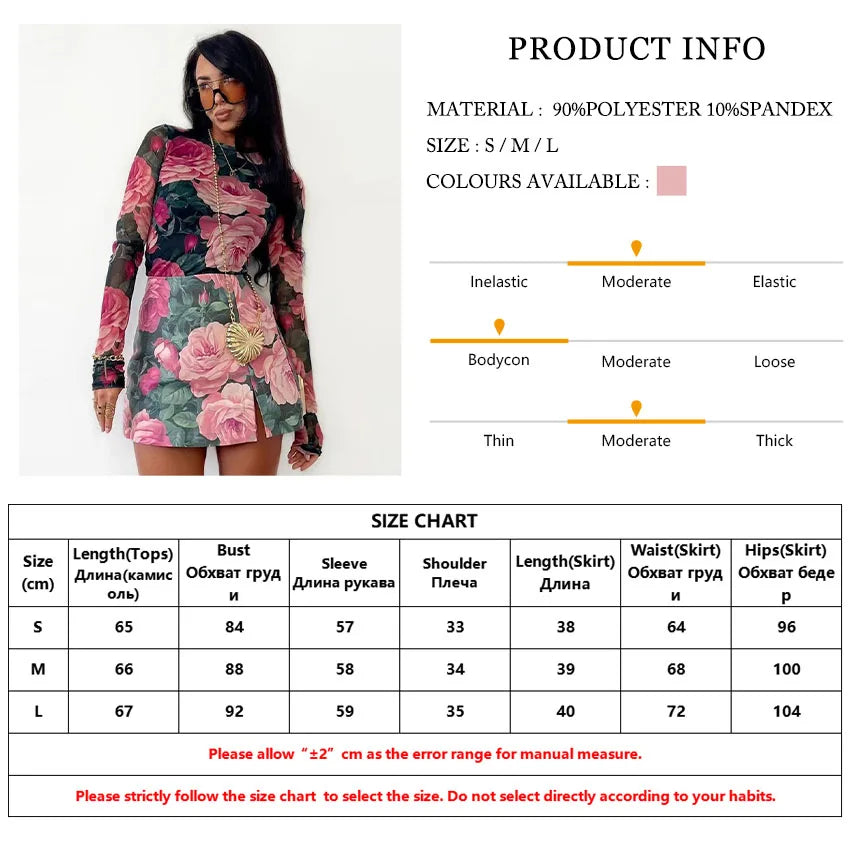 Printed Long Sleeve Shirt and Mini Skirt Two Piece Set for Women