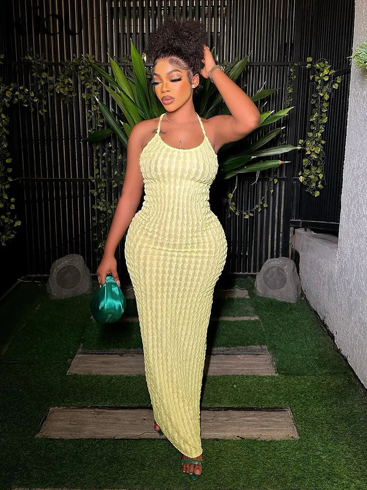 Ruched Backless Sleeveless Bodycon Maxi Dress for Women