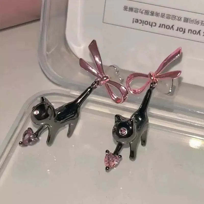 Silver Tone Cat Stud Earrings