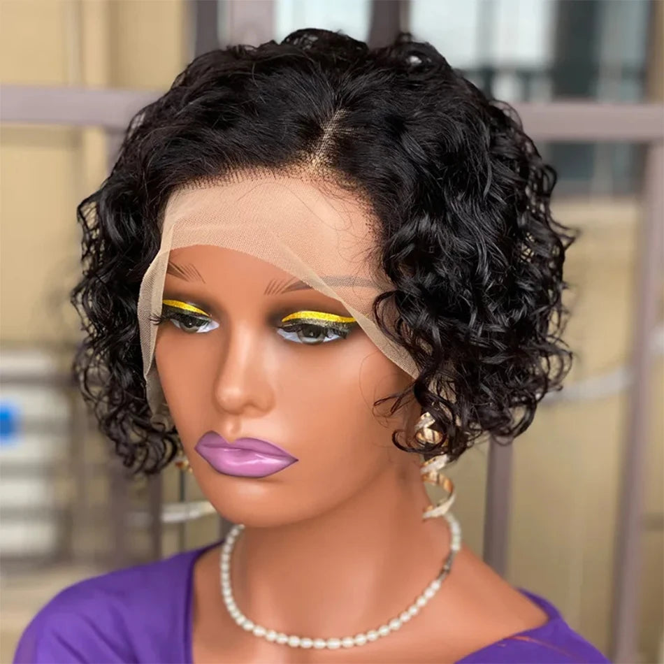 Curly Pixie Cut Lace Frontal Human Hair Wig for Women
