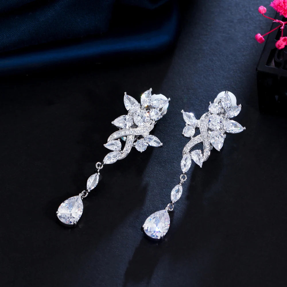 Flower Cubic Zirconia Clip-On Earrings