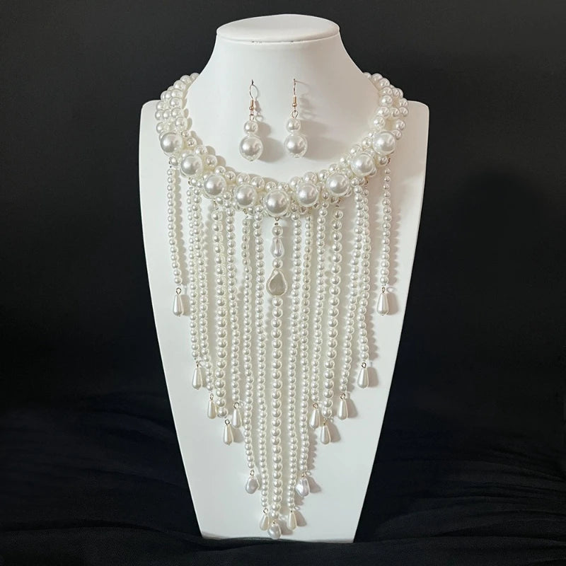 Elegant Layered Imitation Pearl Tassel Necklace for Women