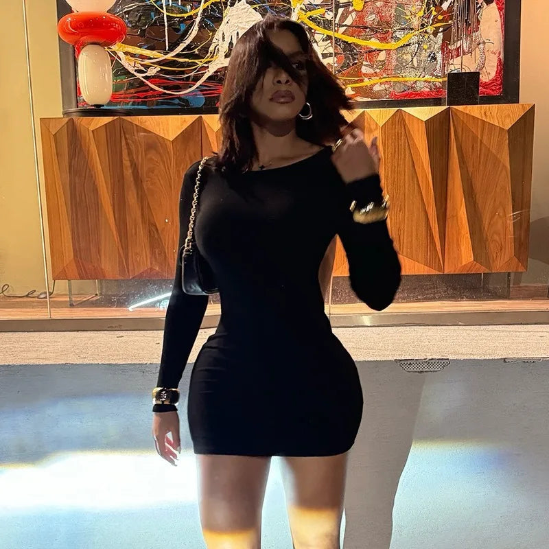 Sexy Open Back Black Satin Bodycon Dress for Women