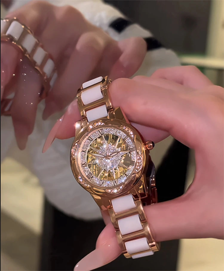 Skeleton Dial Diamond Accent Quartz Watch