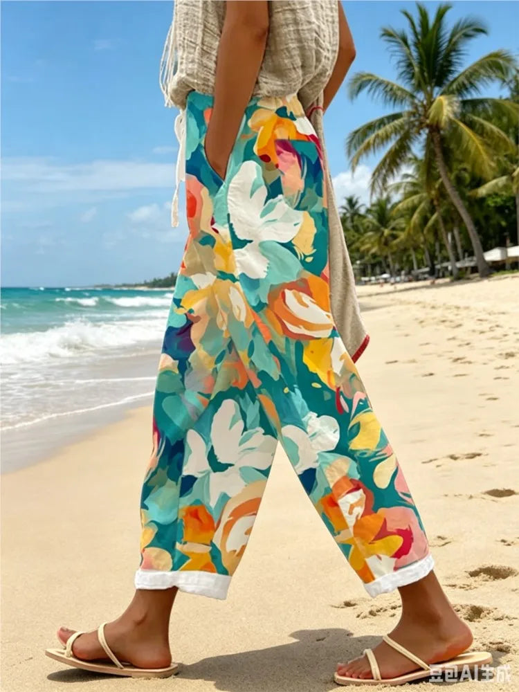 Elegant Printed Loose Ankle-Length Casual Pants for Women