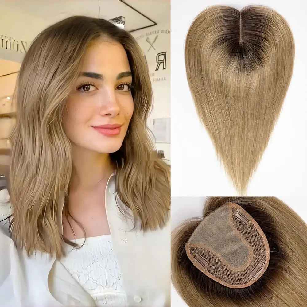 Straight Blonde Highlight Remy Human Hair Topper For Women