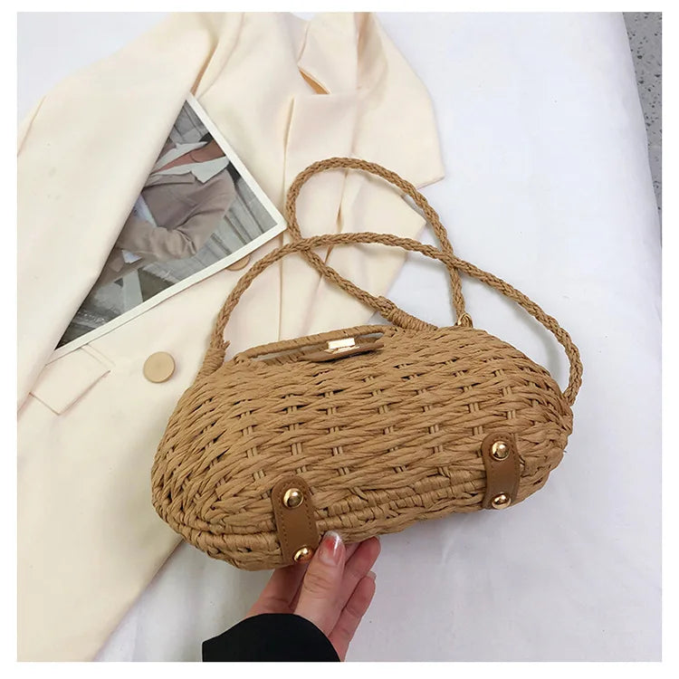 Trendy Handwoven Wicker Straw Shoulder Bag for Women