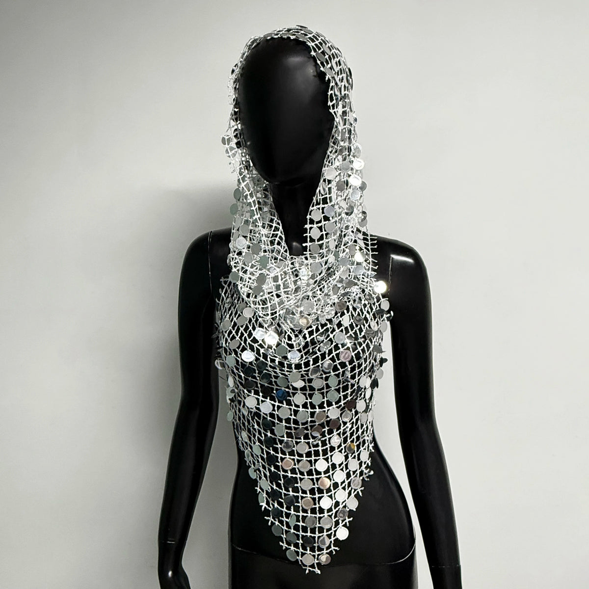 Backless Sequin Crop Tank Top and Hat Set for Women