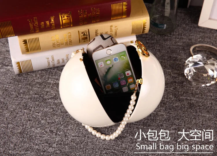 Pearl Embellished Round Acrylic Clutch Bag for Women